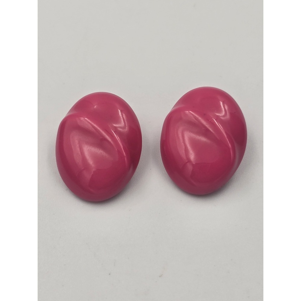 Vintage‎ Hot Pink Sculptural Clip-On Earrings Retro Bright Fashion Jewelry
